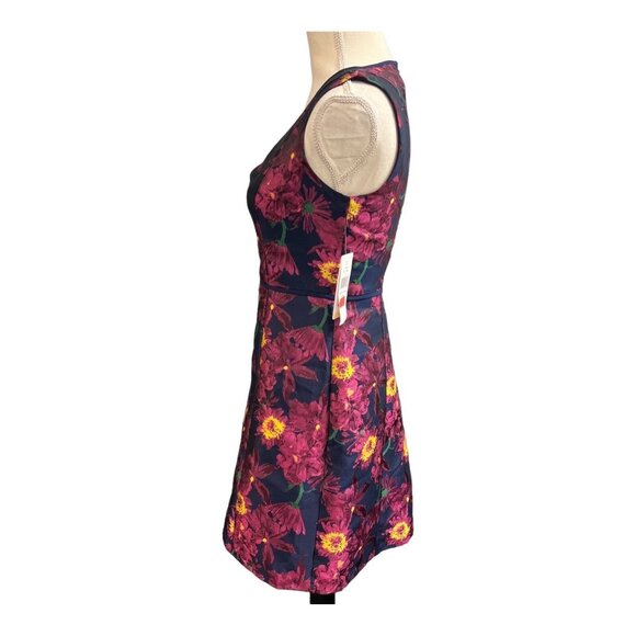 Julia Jordan Dress Women 2 Blue Multi Floral Jacquard A Line Sleeveless Cocktail - Picture 2 of 10